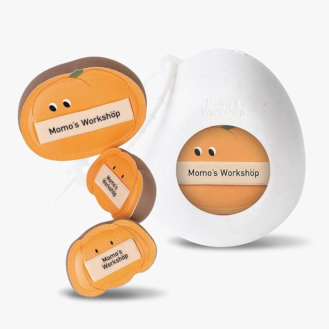 Momo's Workshop Pumpkin Makeup Sponge Set (3pcs) - Large & Small Cushion Puffs for Halloween Themed,Rubycell Material for Flawless Foundation Application, Travel-Friendly & Storage Case
