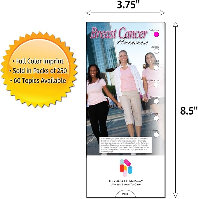 ZOCO - Breast Cancer Awareness Slide Chart - Custom Promotional Item (Pack of 250) - Breast Self-Exam Instructions, Treatment Guide - Doctor’s Office, Hospitals, Clinics Handout - 3.75 x 8.5 in.