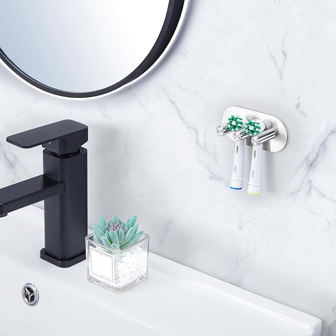 Electric Toothbrush Head Holder, Toothbrush Holders Wall Mounted, Adhesive Tooth Brush Head Holder Organiser, Electric Toothbrushs Holder, Shower Tooth Brushing Holder (Silver, Small)