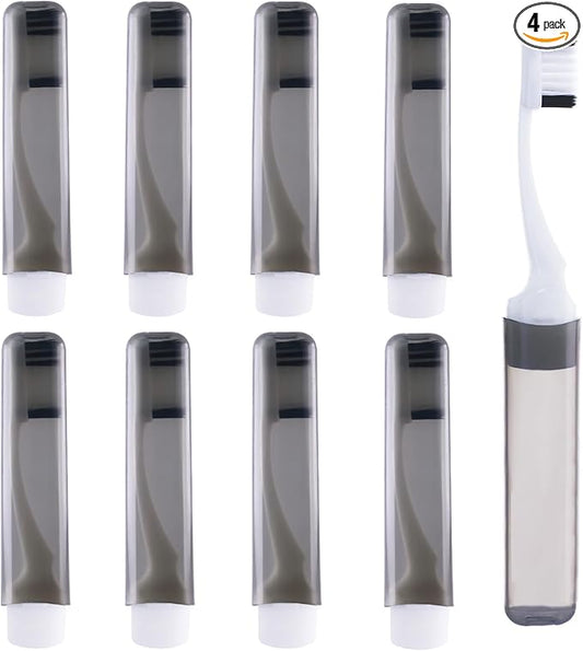 8Pcs Foldable Travel Toothbrush Set with Case, Soft Bristles Mini Compact Portable Folding Toothbrush, Individually Wrapped Small Toiletry Essential for Camping Trips (Black)