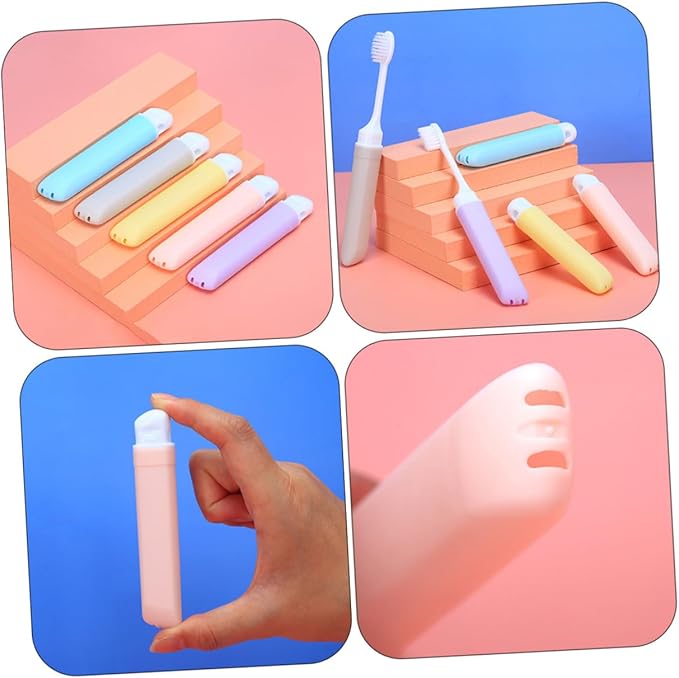 5Pcs Portable Soft Bristle Folding Toothbrushes for Travel and Home Use Wear-Resistant Ergonomic Design Gentle Gums Convenient Compact Suitable for Adults Random Color