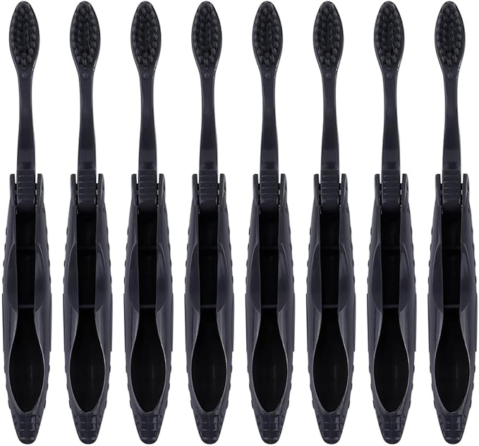 Foldable Travel Charcoal Toothbrush 8pcs with Soft Bristles Portable Manual Toothbrush for Camping and Oral Care