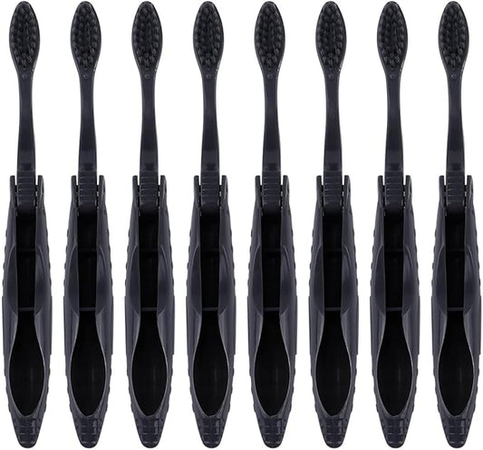 Foldable Travel Charcoal Toothbrush 8pcs with Soft Bristles Portable Manual Toothbrush for Camping and Oral Care
