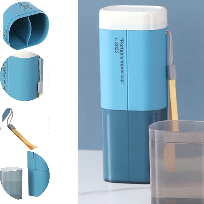 Toothbrush Travel Case, Portable Travel Toothbrush Holder, Multifunction Toothbrushes Toothpaste Set with Cup, Toothbrush Case for Traveling, Camping, School, Business and Daily Uses (Blue)