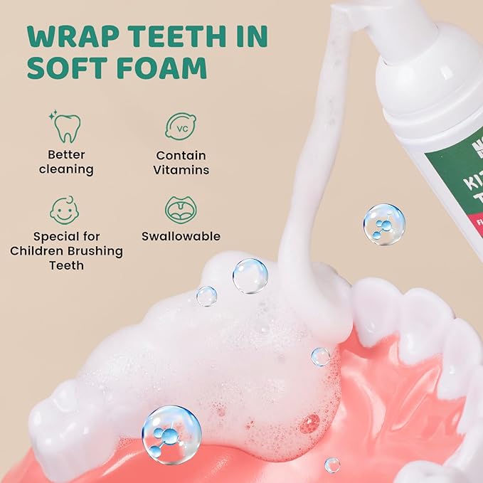 NOHOO Fluoride Free Foam Toothpaste Kids Watermelon,Natural Training Toothpaste for Baby Toddler Children Oral Cleaning and Cavity Protection(2 Pack)