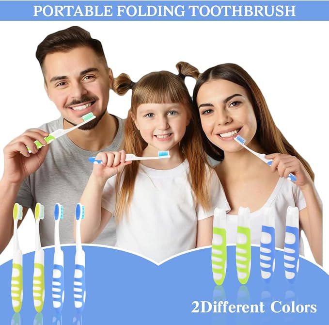 Travel Toothbrush, 4PCS Portable Travel Toothbrush Set,Mini Tooth Brush Built in Cover Soft Travels Size Folding Toothbrushs Individually Wrapped ToothBrushes for Adults Kids Hiking Camping Traveling