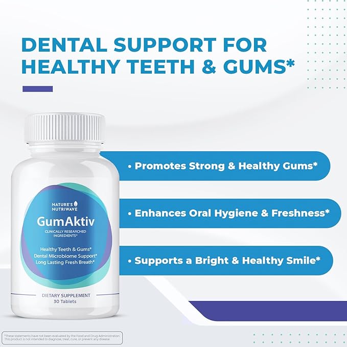 GumAktiv Oral Health Supplement – 3.5 Billion Probiotics, Supports Natural Oral Balance, Cleanses Mouth, Promotes Healthy Gums & Teeth, Non-GMO, Gluten-Free | 30 Tablets, 6 Month Supply
