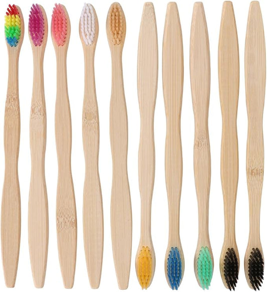 SOLUSTRE Toothbrush Set 10pcs with Soft Wavy Bristles, Fiber and Charcoal Material, Lightweight Manual Toothbrushes for Travel and Personal Oral Care
