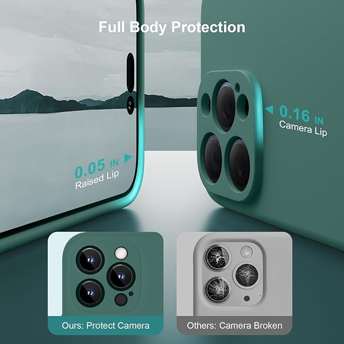 Magnetic for iPhone 15 Pro Case, Compatible with MagSafe, with 9H Nano Screen Protectors, Full Camera Protection, Silicone Shockproof Microfiber Lining Phone Case 6.1", Midnight Green