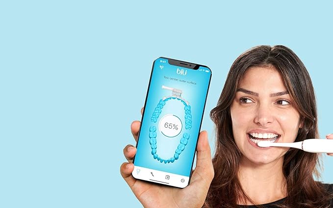Blu Smart Electric Toothbrush, Power Sonic Toothbrush with Interactive Live Tracking App for Adults (White)