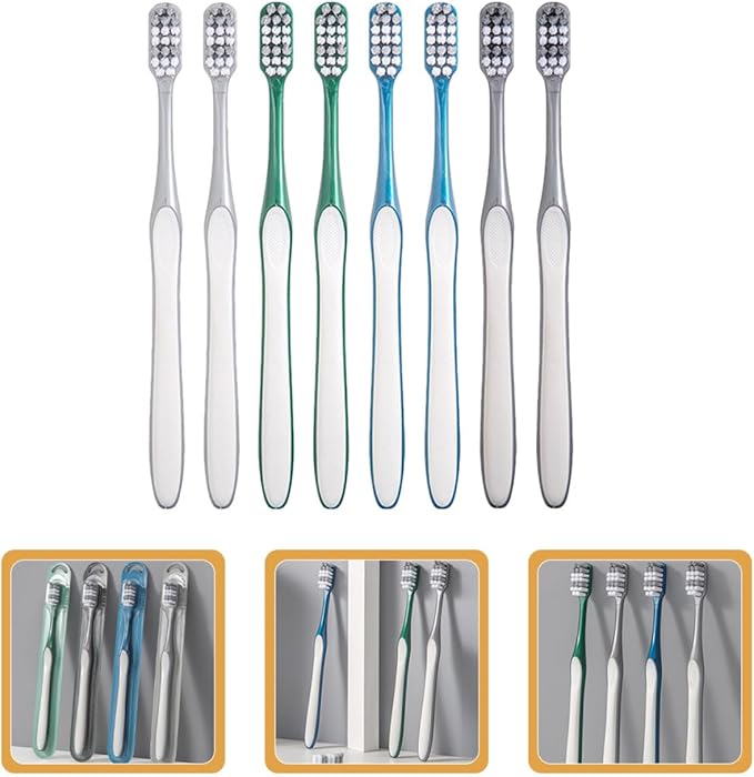 Hard Plastic Men Toothbrushes 8Pcs Set with Large Head for Tooth Cleaning and Travel Portable Oral Care