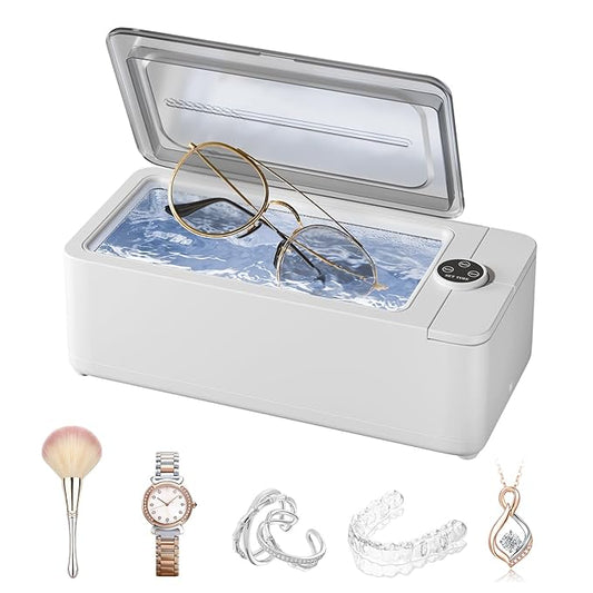 Portable Ultrasonic Cleaner Machine - 50KHz Jewelry Cleaner Ultrasonic Machine with 3 Timer Modes, Ultrasonic Jewelry Cleaner for Jewelry, Eyeglasses, Rings, Watches, Dentures, Retainer, Razors