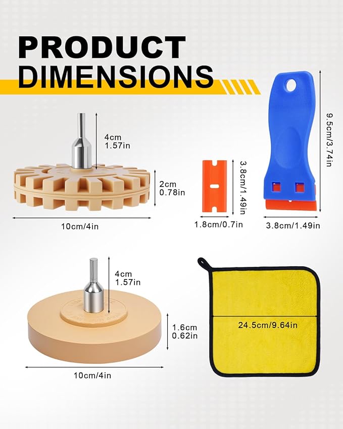 Eraser Wheel, Decal Removal Tool, Adhesive Remover Wheel for Automotive Car Sticker, Vinyl, Rv, with Plastic Razor Blades Scraper Tool, Serrated & Solid Eraser Wheel and Polishing Pads -17 Pcs