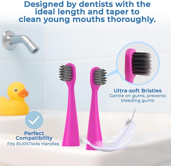 6 Pack Toothbrush Replacement Heads Compatible with Burst Kids Electric Toothbrush, Burst Kids Replacement Heads with Ultra-Soft Bristles, Dust Cover Caps, Perfectly Compatible (Pink)