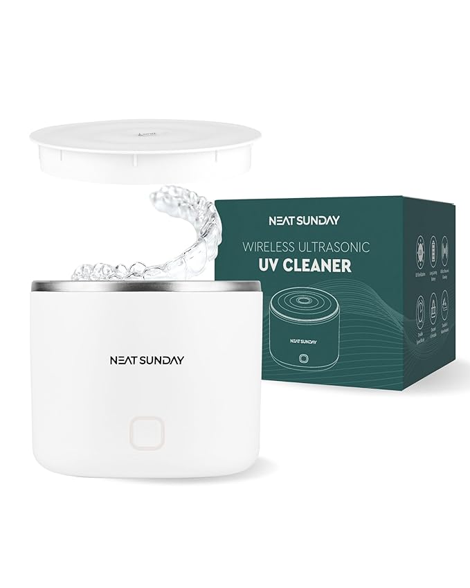 Ultrasonic Retainer Cleaner Machine - Aligner Cleaner for Night guard, Retainer, Denture, Toothbrush, Jewellery, 2 Easy Cleaning Modes with 1000 mAh Battery