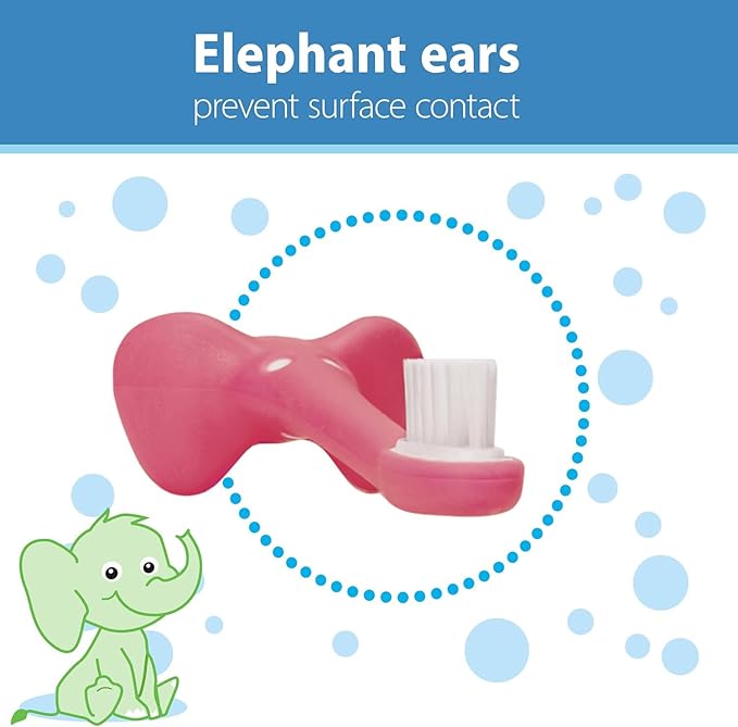 Dr. Brown's Infant-to-Toddler Training Toothbrush, Soft for Baby's First Teeth, Pink Elephant, 0-3 Years & Tooth and Gum Wipes, 30 Count