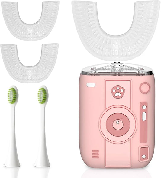 Adult Sonic Automatic Electric Toothbrush, 360° Oral Cleaning Stain Whitening, IPX7 Waterproof Rechargeable, u-Shape Brush Head*3+Straight Handle Brush Head*2, Suitable for Travel or Home Use