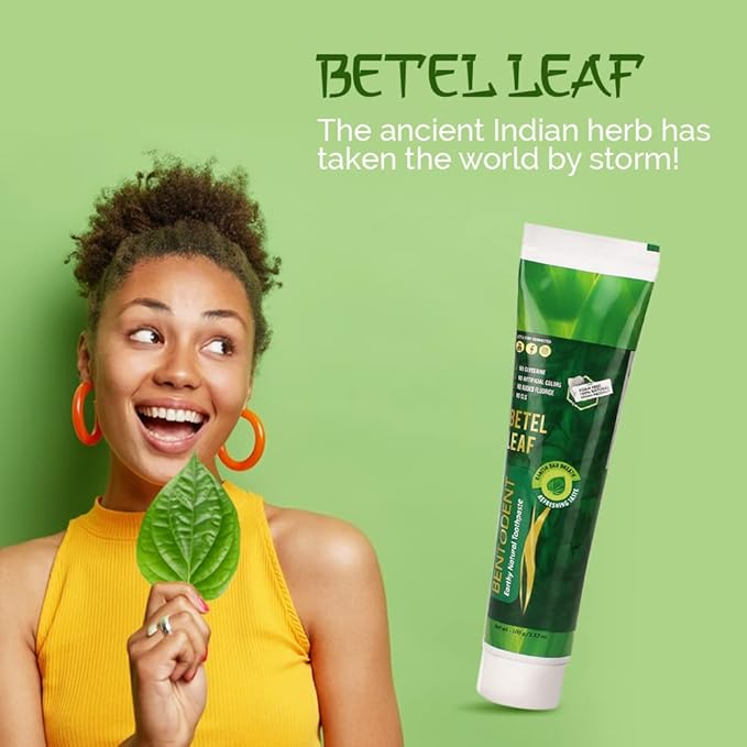 Bentodent Indian Healing Clay Toothpaste with Calcium bentonite Clay, Pure & Organic Ingredients for The Entire Family Including Kids, SLS & Fluoride Free, Vegan, 3.52oz (Betel Leaf Combo)