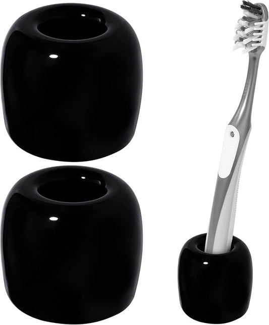 Urbanstrive Ceramic Toothbrush Holders for Bathrooms, Sleek Tooth Brush Holder Toothbrush Stand Tooth Brushing Holder, Portable Bathroom Accessories Organizer, Black, 2 Pack