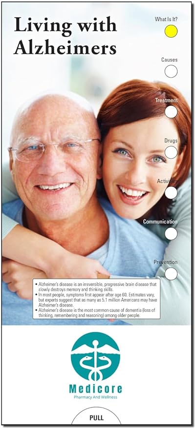 ZOCO - Living with Alzheimers Slide Chart - Custom Promotional Item (Pack of 250) - Informative Guide for Caregivers - Nursing Homes, Retirement Community Handout - 3.75 x 8.5 in.