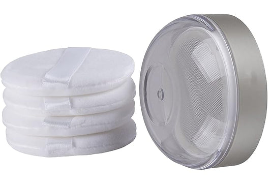 Powder Puff Reusable Empty Makeup Container with Elasticated Net Sifter for Setting Powder, Face Powder, Travel and Daily Use