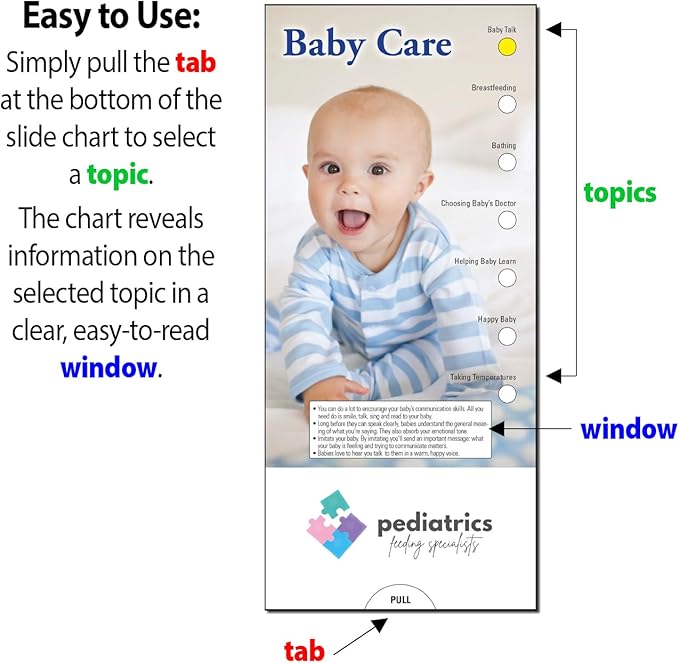 ZOCO - Baby Care Slide Chart - Custom Promotional Item (Pack of 250) - New Parent Essential - Pediatricians, OB/GYN’s, Midwives, Health Clinics Handout, Brochure, Pamphlet - 3.75 x 8.5 in.