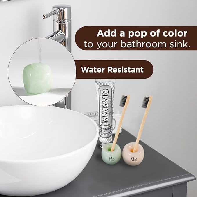 Folkulture Resin Toothbrush Holders | Set of 2 (2") Tooth Brush Holder for Bathrooms | Countertop Toothbrush Holders for Couples | Sage and Brown Brush Holder for Vanity