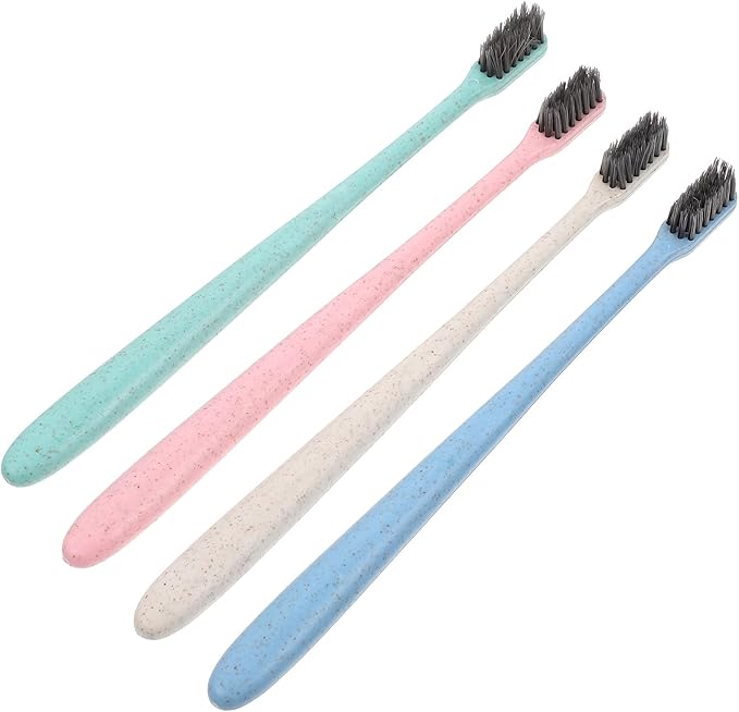 EXAOMBLE Wheat Straw Handle Toothbrush 12Pcs Soft Bristle Manual Toothbrushes Bulk Set for Home and Travel Oral Care Comfortable Grip for Adults