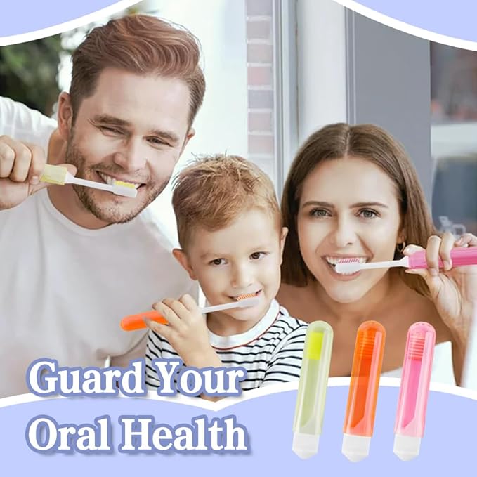 ysuwekslu Travel Toothbrush, 3 PCS Mini Portable Toothbrush Set with Cover Small Folding Tooth Brush Individually Wrapped Home Travel Camping, Orange, Yellow, Pink