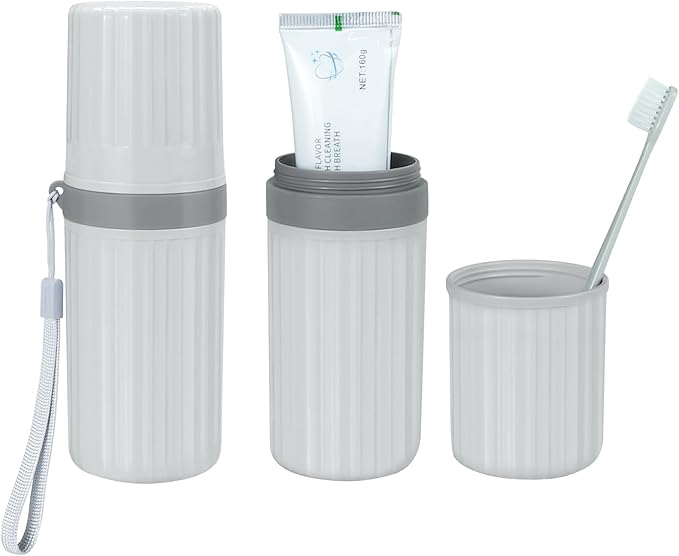 Mulbozy Travel Toothbrush Holder, Large Travel Toothbrush Cup Case, Portable Travel Toothbrush Toothpaste Makeup Storage for Business Trip Camping School - Gray
