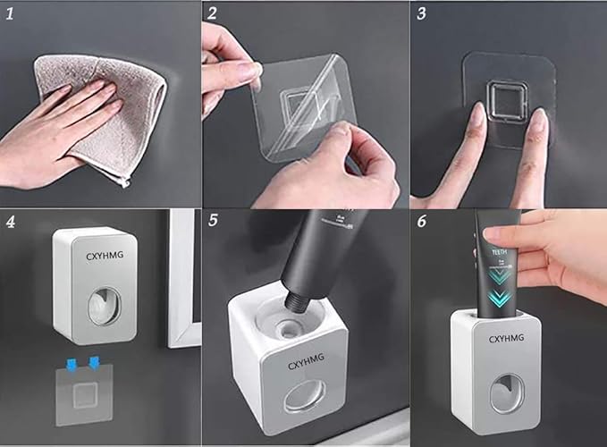 Toothpaste Dispenser, 2 PCS Automatic Toothpaste Squeezer Dispenser for Kids & Family Shower, is Wall Mount Bathroom Accessories with Super Sticky Suction Pad. (Black-Grey)