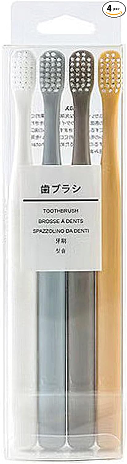 Minimalist Solid-Color Soft-Bristle Toothbrushes, 4-Pack Family-Size Travel Toothbrushes