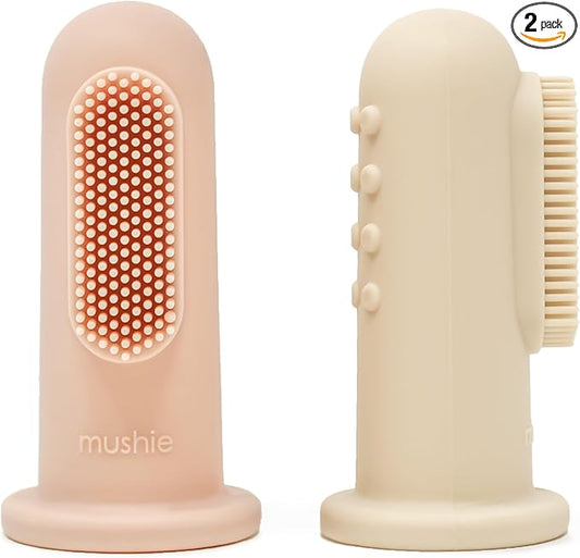 mushie Baby Finger Toothbrush (Blush/Shifting Sand) 2-Pack