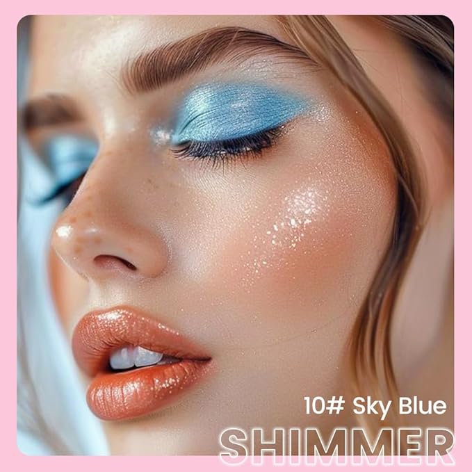 2-in-1 Cream Eyeshadow & Highlighter Stick, Waterproof Sky Blue Shimmer Eye Shadow Pencil for Women, Long-Lasting Pigmented Makeup, sombras para ojos 08