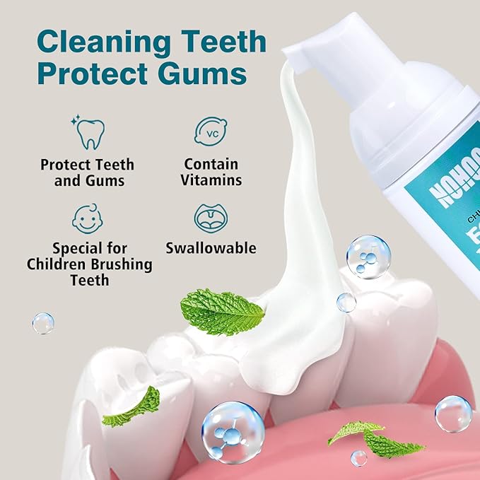 NOHOO Kids Foam Toothpaste with Fruit Flavor,Fluoride Free Natural Formul, Foam Toothpaste for Electric Toothbrush,Suitable for Toddler's Oral Cleaning and Cavity Prevention(Orange+Cantaloupe)