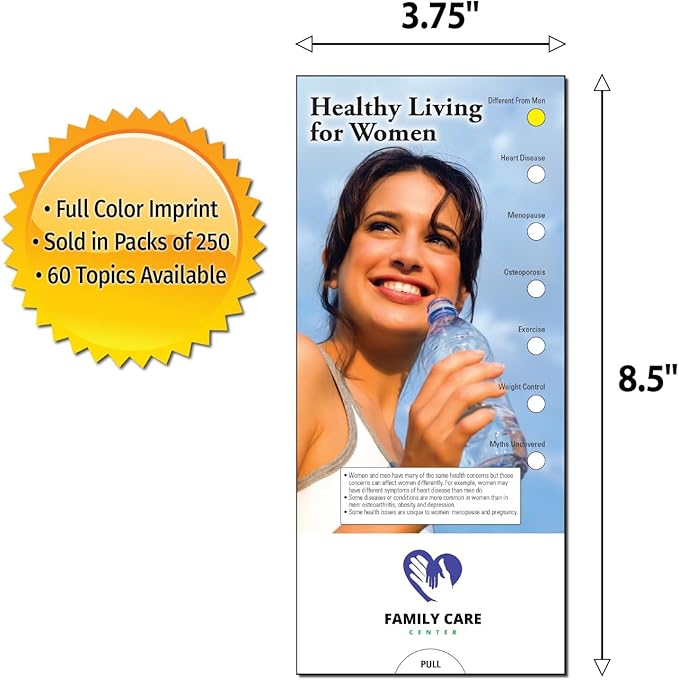 ZOCO - Healthy Living for Women Slide Chart - Custom Promotional Item (Pack of 250) - Menopause, Pregnancy, Osteoporosis, Weight Control Guide - Doctor’s Office, Clinics Handout - 3.75 x 8.5 in.