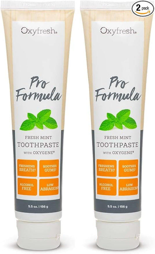 Oxyfresh Pro Formula Fresh Mint Toothpaste – Gentle Low Abrasion - Cosmetic Fluoride Free Formula - Great for Sensitive Teeth and Gums with Natural Essential Oils. 5.5 oz. (Pack of 2)