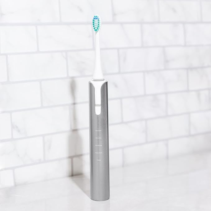 Soniclean Lux Sonic Toothbrush for Adults with 6 Toothbrush Heads, Rechargeable, Automatic, Sonic, Platinum