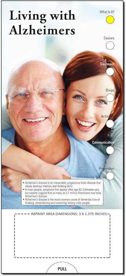 ZOCO - Living with Alzheimers Slide Chart - Custom Promotional Item (Pack of 250) - Informative Guide for Caregivers - Nursing Homes, Retirement Community Handout - 3.75 x 8.5 in.