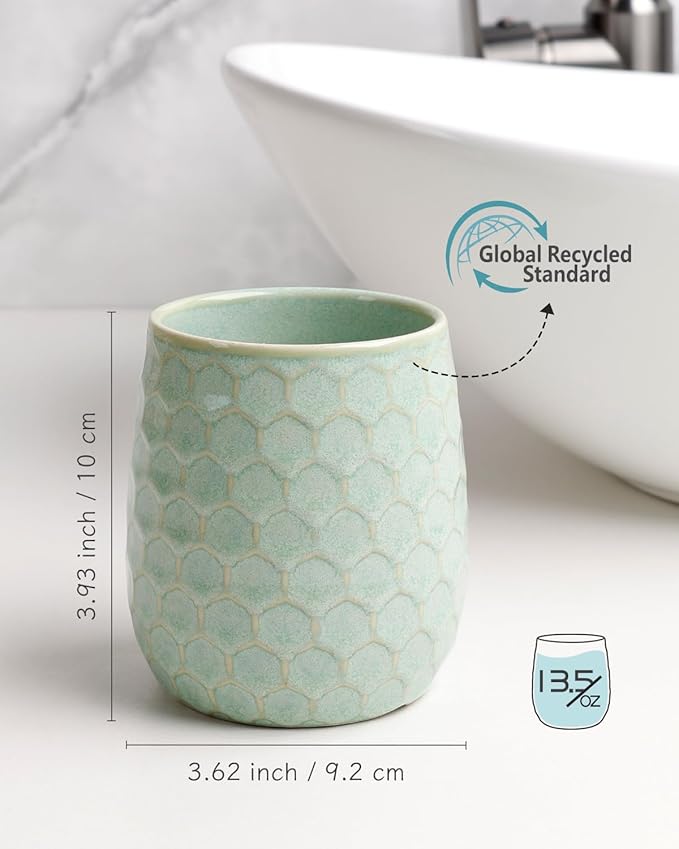 Toothbrush Holder, Tooth Brush Holder for Bathroom - Ceramic Toothbrush Cup Toothbrush Holders Countertop, Green Makeup Brush Holder Pen Holder, 3.62" x 3.62" x 3.93", ANTIS'S HOME