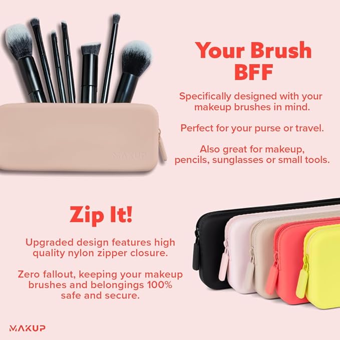 MAKUP Silicone Makeup Bag, Makeup Brush Holder with Zipper for Organizing Cosmetics, Makeup Brushes, Tools and Pencils, Washable Makeup Brush Holder Pouch for Travel (Nudist)