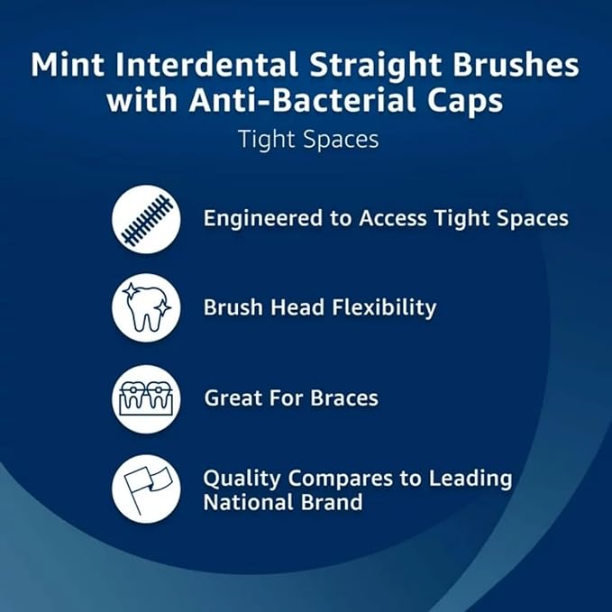 Ultra Tight Interdental Brushes for Tight Teeth Dental Picks for Plaque Removal Safe for Braces & Dental 20ct - Tight Mint Interdental Straight Brushes, Tight Bristles, 20 Count (01)