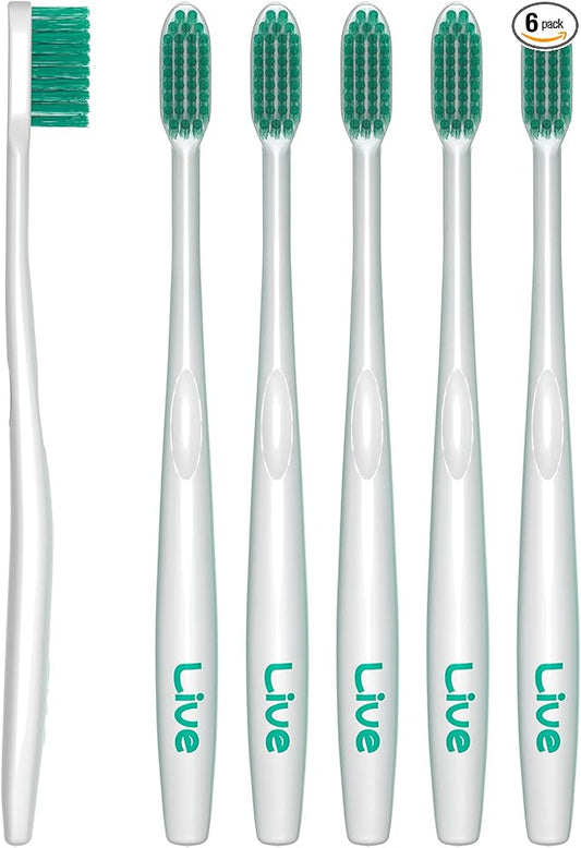 Ultra-Fine Bristle Toothbrush x 6 Units – Triangle Head Manual Toothbrush with 0.017mm Soft Bristles & Ergonomic Thumb Grip for Gentle and Precise Cleaning, White Color