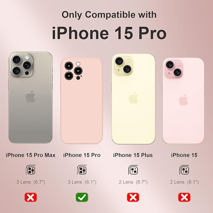 Magnetic for iPhone 15 Pro Case, Compatible with MagSafe, with 9H Nano Screen Protectors, Full Camera Protection, Silicone Shockproof Microfiber Lining Phone Case 6.1", Pinksand