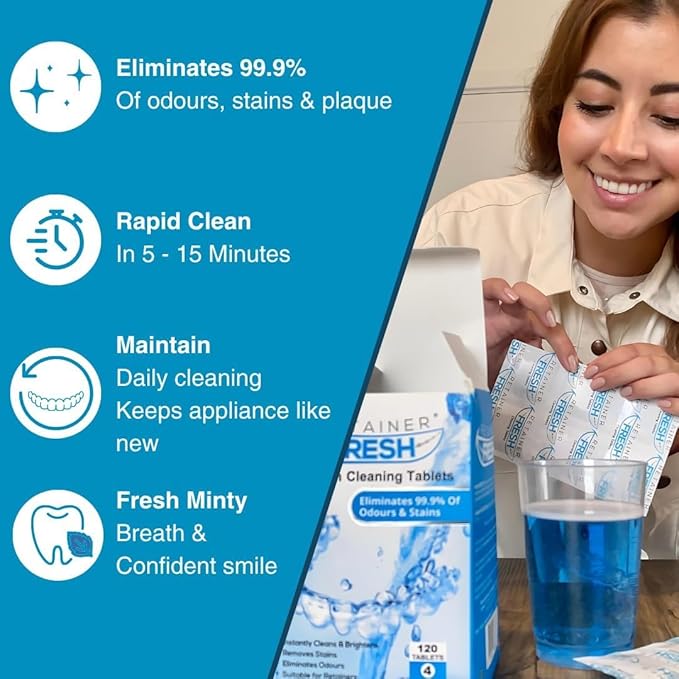 Retainer Cleaner Tablets - 36 Tablets 1 Month Retainer Fresh - Retainer Cleaning Tablets, Mouth Guard Cleaner, Denture Cleaner, Aligner Cleaner, Brite Retainer Tablets