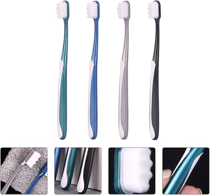 Adult Large Soft Bristle Toothbrush 4pcs, Flexible Handheld Tooth Brush Set for Household Oral Care, Suitable for Seniors and Daily Teeth Cleaning Random Color Random Color