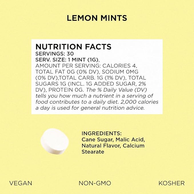 SIMPLY Mints | Lemon Breath Mints | Pack of Six (180 Pieces Total) | Zesty & Refreshing + Aspartame-Free + Vegan + non-GMO