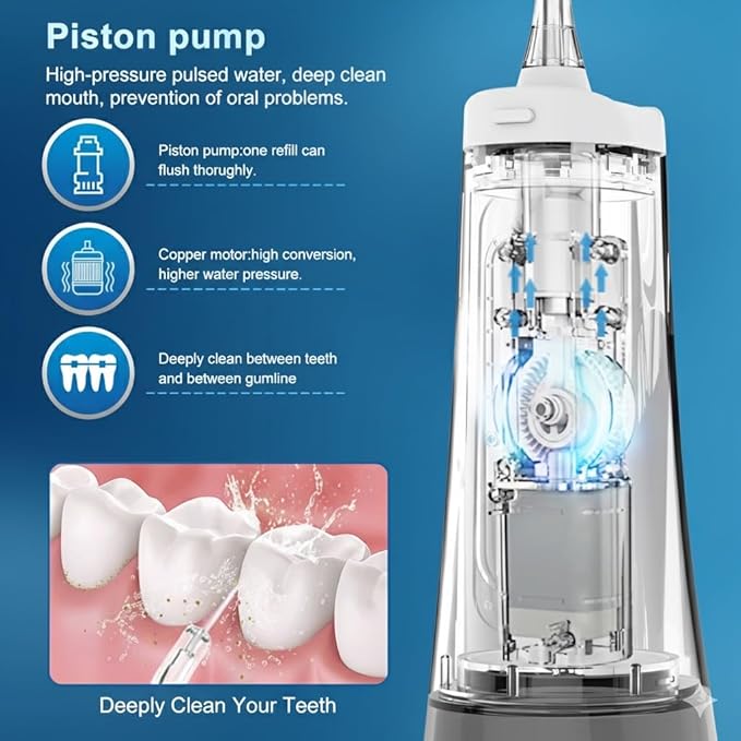 Cordless Water Flosser for Teeth – 300mL Large Tank, 9 Pressure Levels, LED Display, USB-C Rechargeable, IPX7 Waterproof Dental Oral Irrigator for Home & Travel (White)
