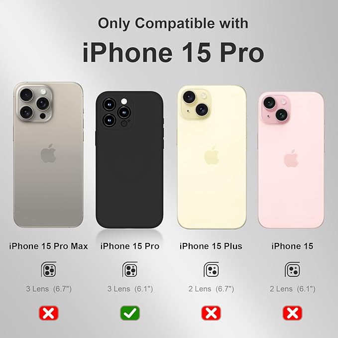Magnetic for iPhone 15 Pro Case, Compatible with MagSafe, with 9H Nano Screen Protectors, Full Camera Protection, Silicone Shockproof Microfiber Lining Phone Case 6.1", Black