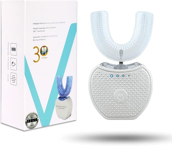 Sani White Ultrasonic Toothbrush, Ortho Sparkle Sonic Glow Brush, 360 Brite Toothbrush Adult U Shaped Ultrasonic Tooth Cleaner Teeth Whitening Light Electric Automatic Hands Free
